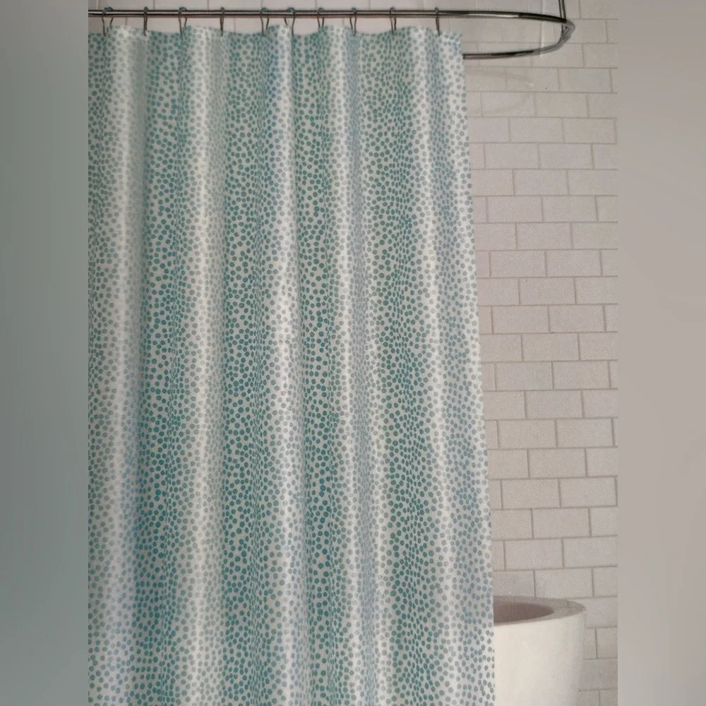 Polka dot shower curtain and hooks